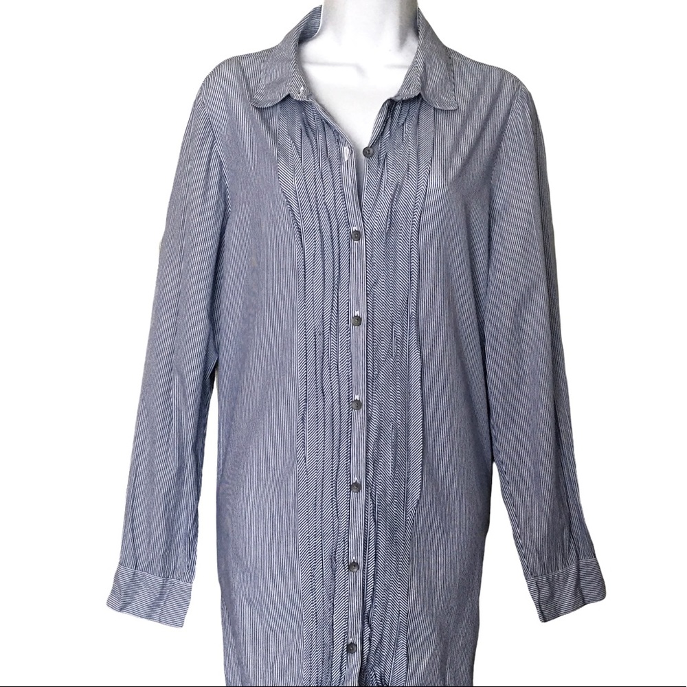 J Jill Striped Pin Tucked Front Shirt